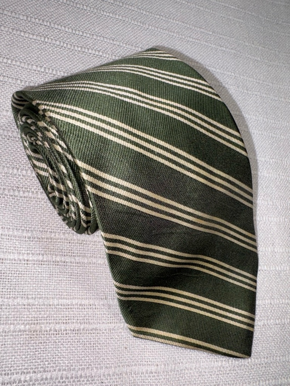 Brooks Brothers Silk Tie Green Cream Striped Repp USA Woven England OS EUC